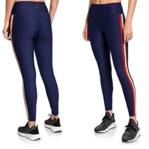 Spiritual Gangster Navy Leggings with Sparkly Red, Cream, and Navy Side Stripes